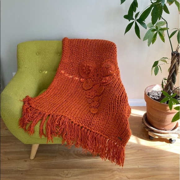 One of a kind Hand knitted Orange Chunky Throw - Picture 2 of 9